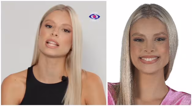 Primo piano di Giulia Soponariu, modella torinese e partecipante del Grande Fratello 2025, con capelli biondi e sorriso luminoso